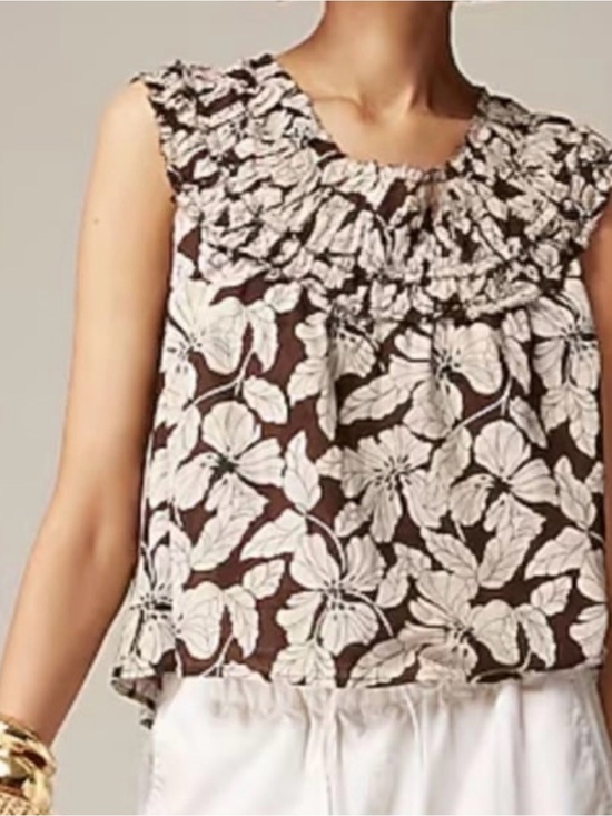 J. Crew Tops - J.Crew Rosalie Floral Cotton Voile Off Shoulder Top XL Brown Ivory